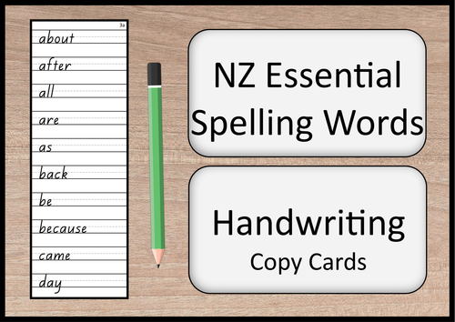 New Zealand Essential Spelling Words - Handwriting Copy Cards