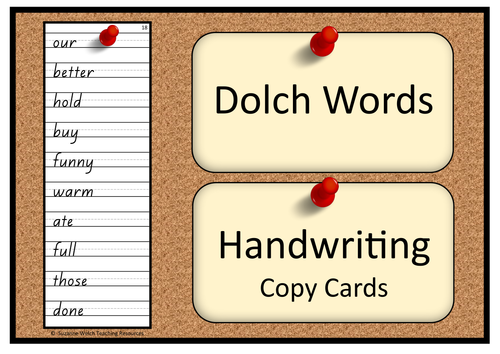 New Zealand Handwriting - Dolch words - copy cards