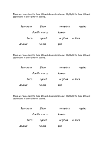 Latin declension sorting task