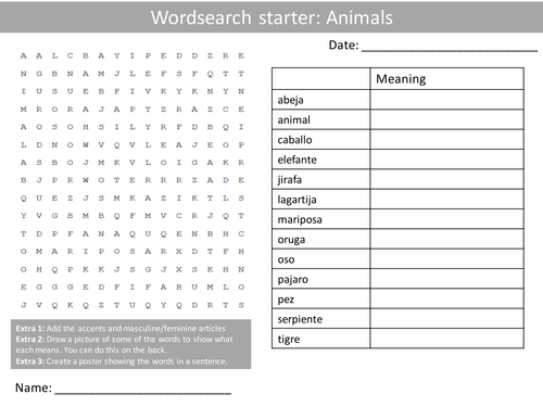 Spanish Animals and Pets 1, 2 & 3 Wordsearch Crossword Anagrams Keyword Starters Homework Cover