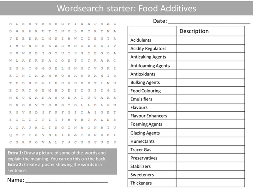 food-additives-keywords-ks3-gcse-starter-activities-wordsearch-anagrams-alphabet-crossword