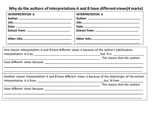 AQA GCSE History 9-1 Paper 1 Interpretations Writing Frames