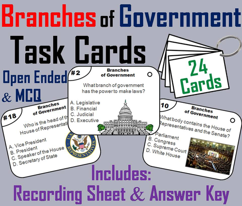 Three Branches of Government Task Cards