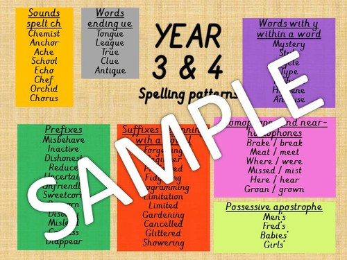 YEAR 3 AND 4 SPELLING PATTERN SUPPORT MAT