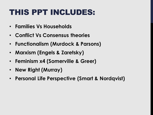 AQA Sociology - Families and Households - perspectives 7 lessons