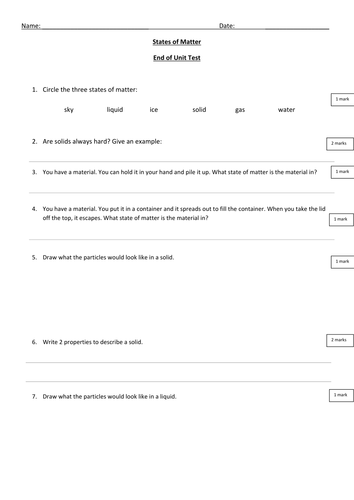 Y4 States of Matter/ Living Things - End of Unit Tests