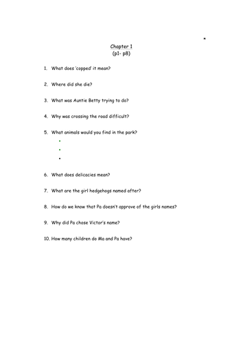 The Hodgeheg by Dick King - Smith Differentiated Reading comprehensions for Guided Reading / Homewor