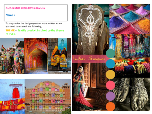 AQA DT-Textiles 2017 - Exam pre-release - Theme ' A textile product inspired by India.'