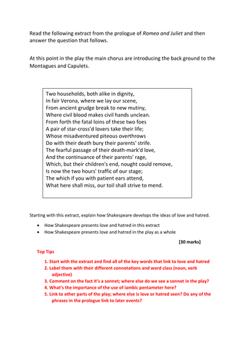 Romeo & Juliet Mock Exam Example Assessment AQA English Literature NEW 1-9 SPEC