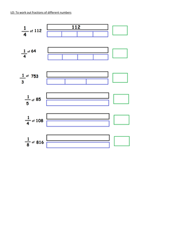 Year 3 / 4 fractions of number sheet (differentiated)