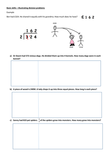 Illustrating division problems basic skills sheet - Lower KS2