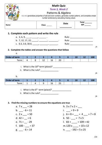 Patterns and Algebra