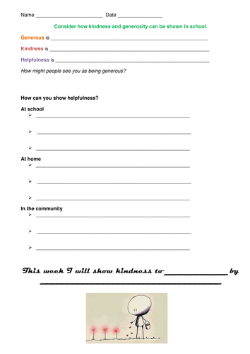 Kindness, Generosity Worksheet by lmtteacher - Teaching Resources - Tes