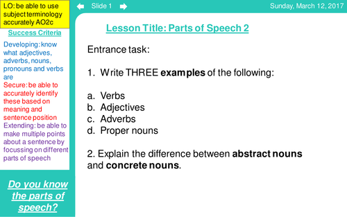 Parts of Speech (two lessons - secondary)