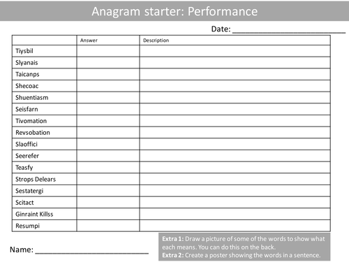 10 Anagram Sheets PE Physical Education Keyword Starters Crossword Homework or Cover Plenary Lesson