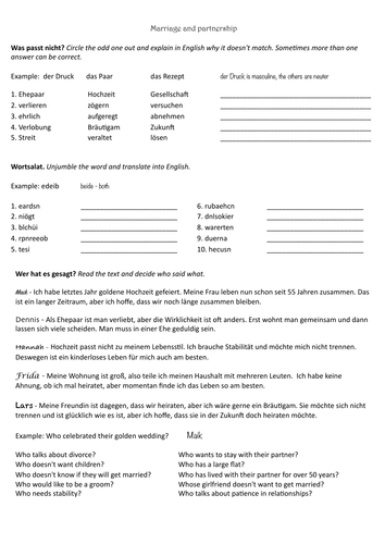 Vocabulary Practice Marriage and Partnership new GCSE