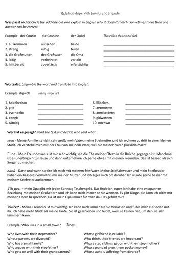 Vocabulary Practice Relationships with Family and Friends new GCSE