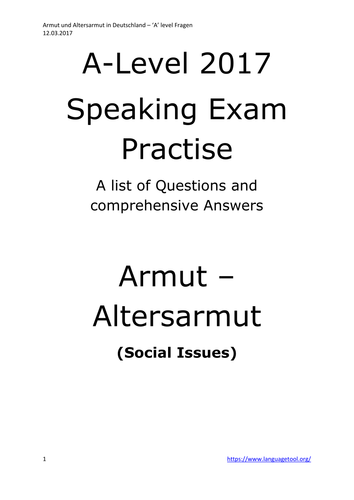 A2 German 2017 Speaking Test 'Armut-Altersarmut' SOCIAL ISSUES Questions+Answers