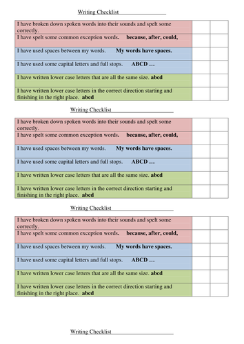 KS1 Writing Interim Framework Self Assessment Checklist (Child Speak)