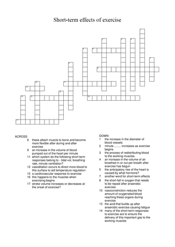 OCR GCSE Short-term effects of exercise crossword (HAP and LAP worksheets)
