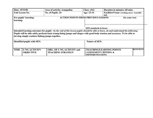 Trampolining Lesson Plans