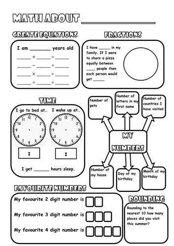 Math about me poster back to school activity