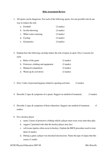 Risk Assessment in PE GCSE