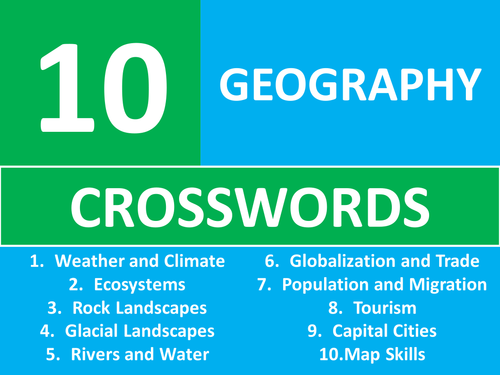 10 Crosswords Geography GCSE KS3 Crossword Starter Activities Cover Plenary Lesson Homework