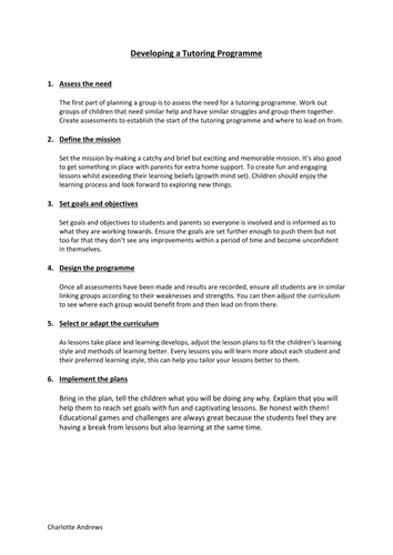 Developing a Tutoring/Intervention Programme