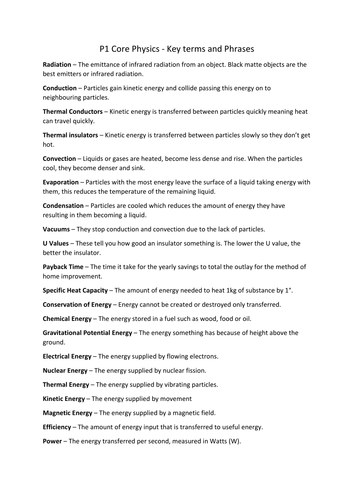 AQA P1 P2 P3 key terms and phrases revision