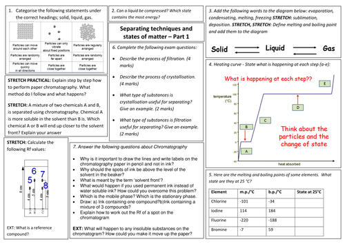 Edexcel 9-1 CC1 and CC2 Revision MAT / SHEET for Separating techniques and states of matter CORE P