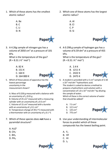 AQA GCE AS/A2 Chemistry Exam-Style Multiple Choice Questions Paper 1 - Inorganic and Physical Chem