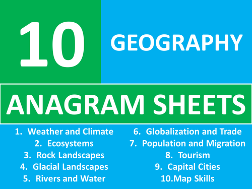 10 Anagram Sheets Geography GCSE KS3 Starter Activities Cover Plenary Lesson Homework