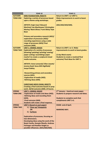 GCSE 10-11 timetable + SUMMER WORK for year 10 'INSECTS/ ANIMAL MAGIC'