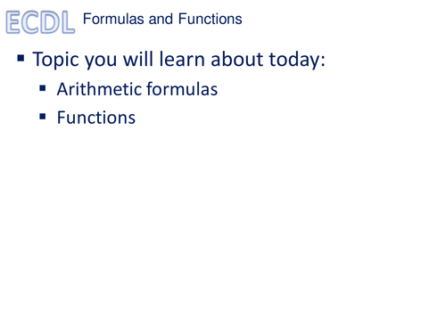 ECDL Excel - Basic Formulas Starter/Revision