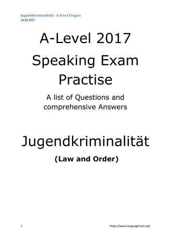 A2 German 2017 Speaking Test, 'Jugendkriminalität', LAW AND ORDER, Q+A