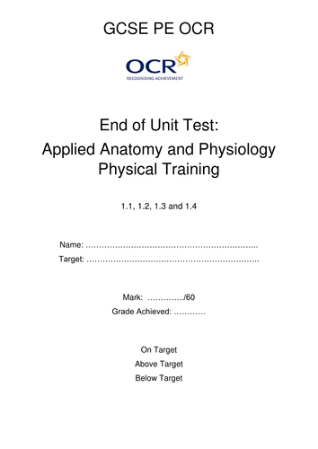 GCSE PE - OCR End of unit test for 1.1 - 1.4