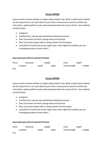 Selection of Key pieces of Work on GCSE forces