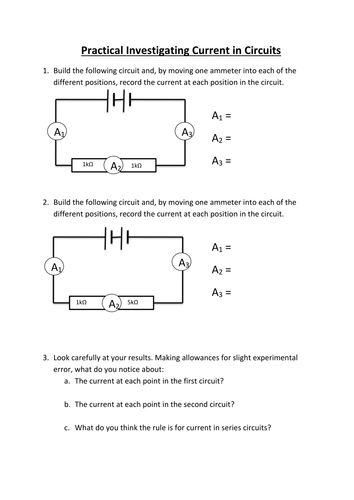 GCSE Electricity, Investigating current and voltage practical worksheets
