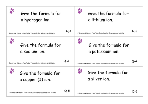 Formula of common ions. Flascards