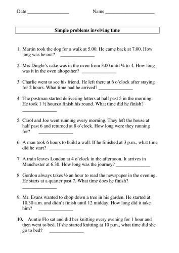 Year 2 Time Problems