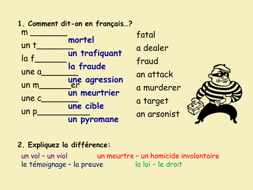 Vocabulary activity - Intro to Crime (French)