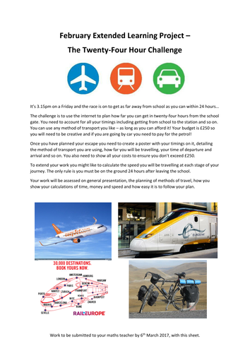 Maths Extended Learning Task - Speed, distance, time and money