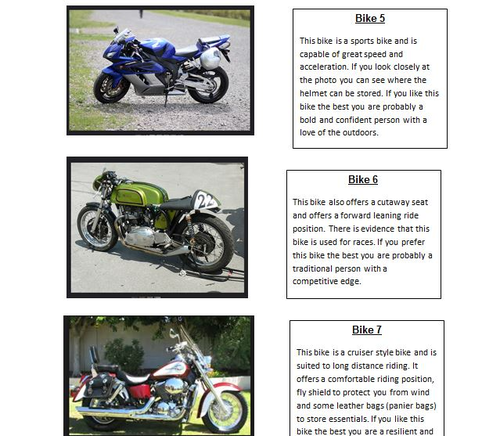 Motorcycle Match-up Activity