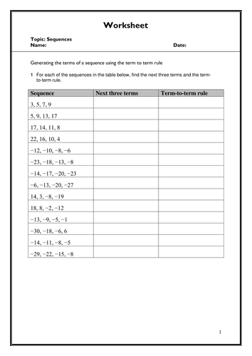 Sequences - Math Revision Worksheet | Teaching Resources