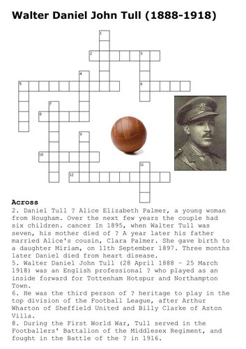 Walter Tull Crossword World War One