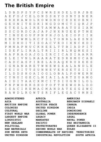 The British Empire Word Search by sfy773 | Teaching Resources