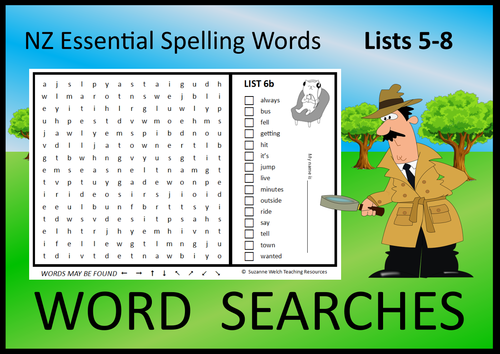 New Zealand Essential Spelling Words – Lists 5-8 Word Searches