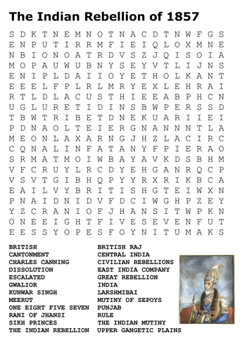 The Indian (Mutiny) Rebellion of 1857 Word Search