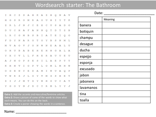 Spanish The Bathroom Keyword Wordsearch Crossword Anagrams Keyword Starters Homework Cover Plenary